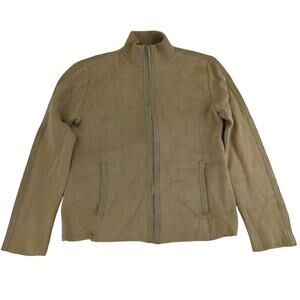 Sigrid Olsen Mock Neck Full Zip Sweater Silk Cotton‎ Women's Medium Leather Tan